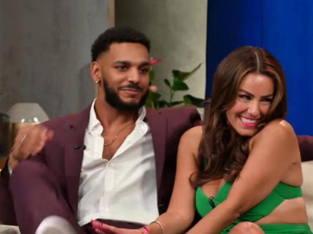 Veronica Rodriguez and Jamal Menzies appearing on a reunion episode.