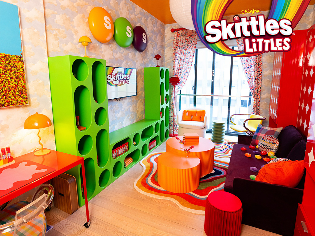 SKITTLES® Littles Living – a maximized yet micro, rainbow-filled apartment designed by decorator Dani Klarić – is shaking up NYC to give one lucky fan the chance to not only “Taste The Rainbow,” but live in it too with rent paid for one year by SKITTLES.