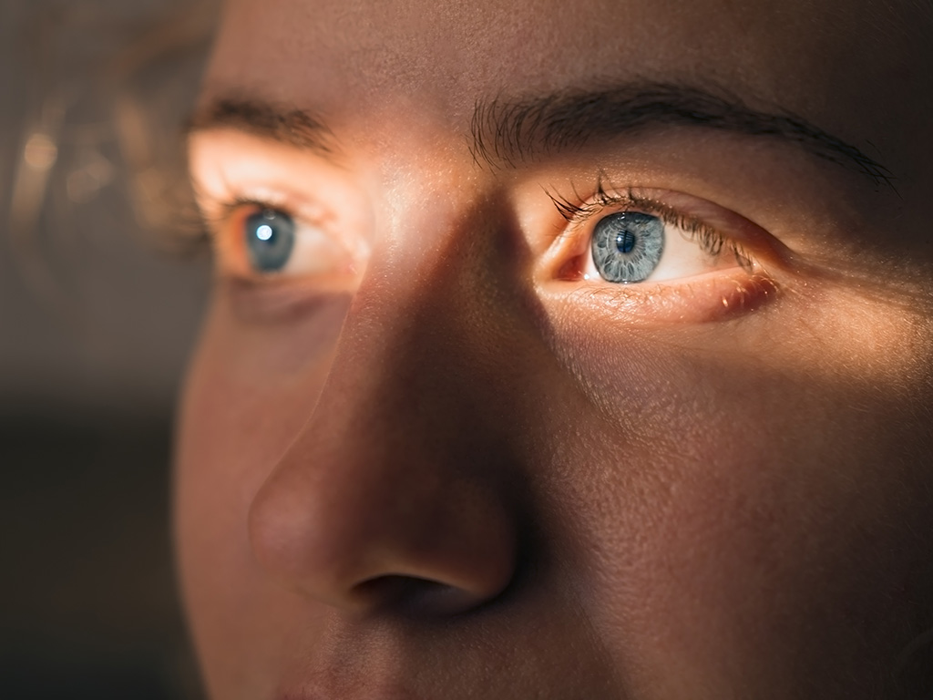 Blue eyed woman's face