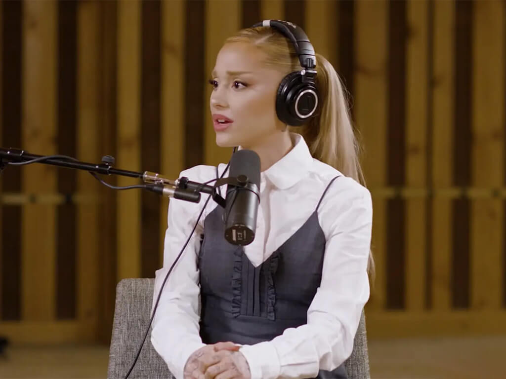 Ariana Grande during an appearance on Penn Badgley's "Podcrushed" podcast